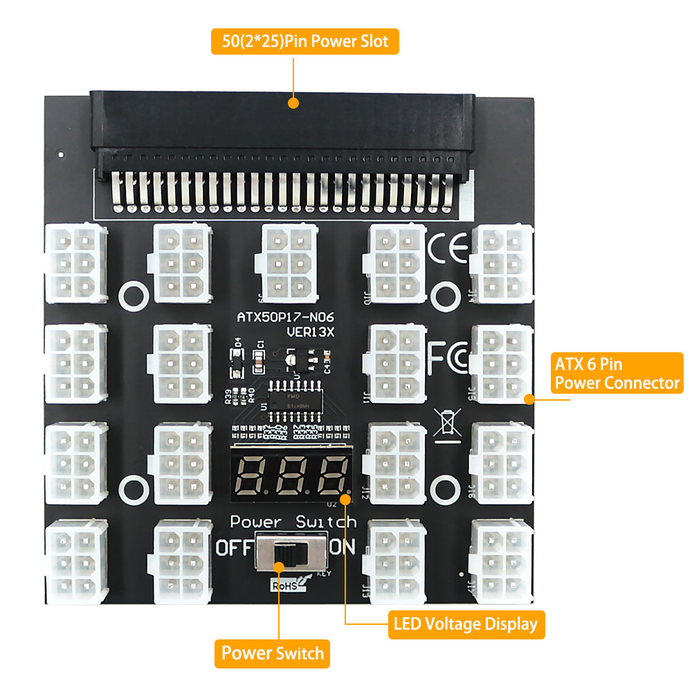 PCI-E 12V 50Pin ATX 17 x 6Pin  - 2400W Server Psu Breakout Board incelemesi ve fiyatı